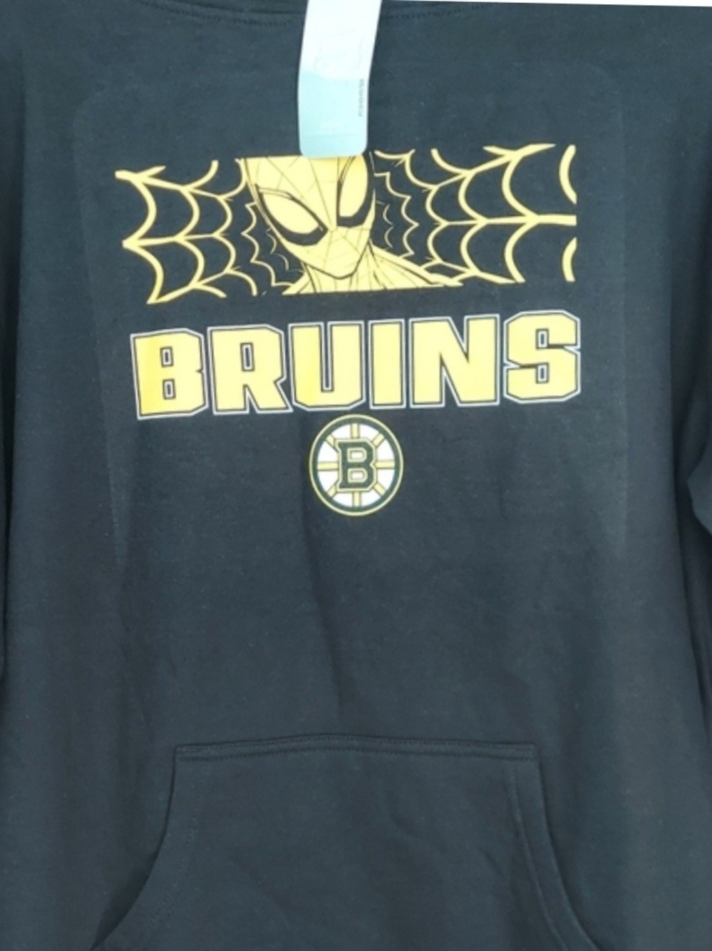 Boston Bruins Spiderman Graphic Black & Yellow Sweatshirt Youth Boys Size XL NWT